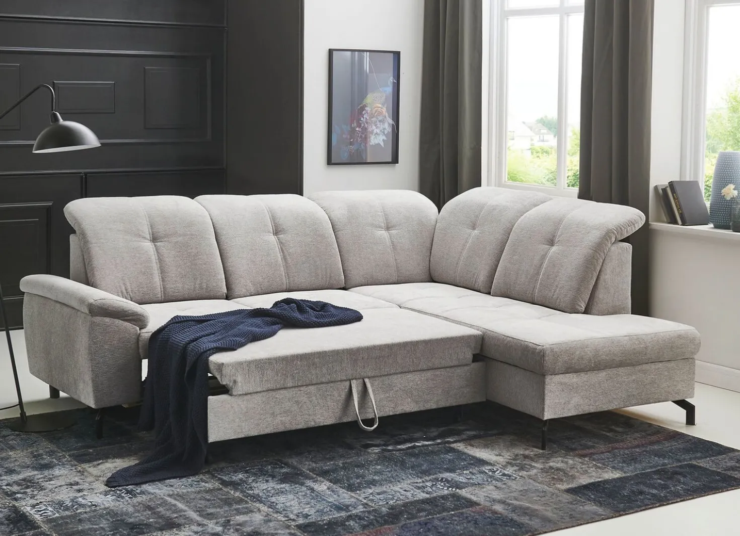 Moderne Polsterecke mit Bettfunktion und Bettkasten