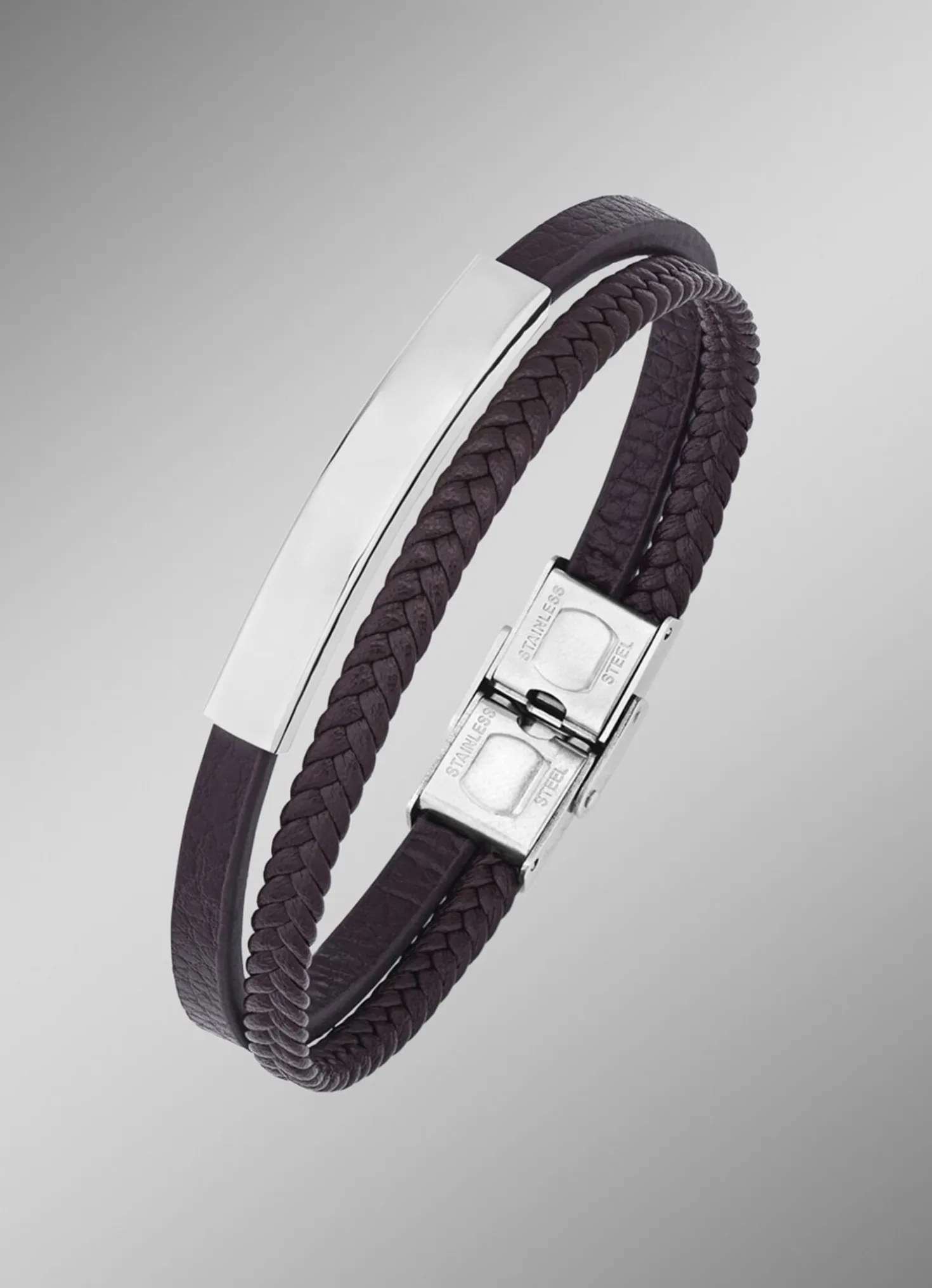 Modernes Leder-Armband mit Edelstahl