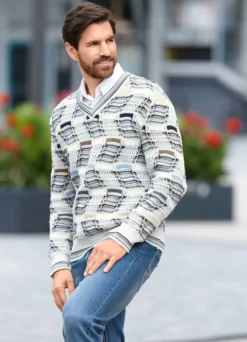 Modischer V-Pullover mit Intarsienmuster