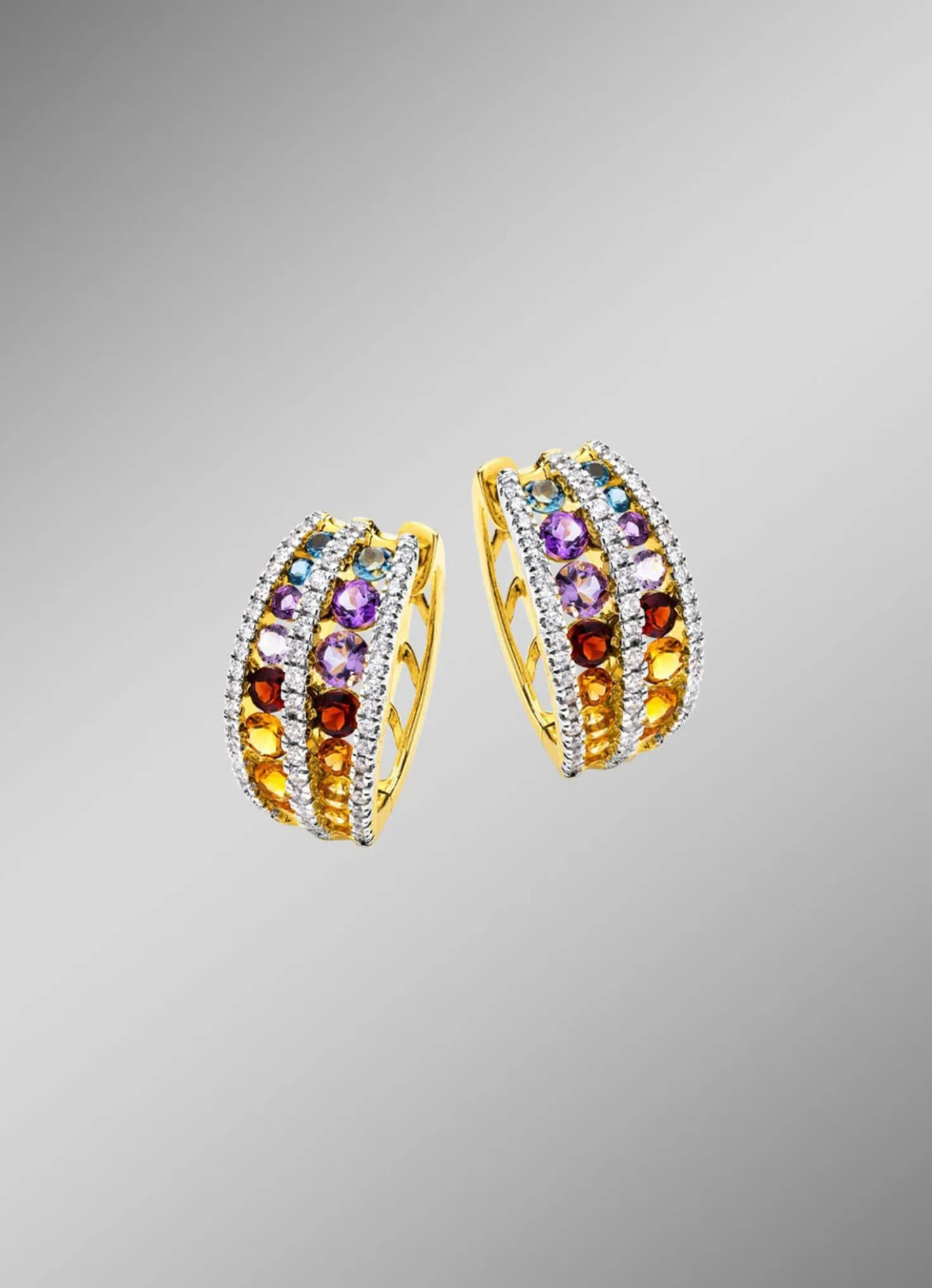 Multicolor Klappcreolen mit Edelsteine und Brillanten