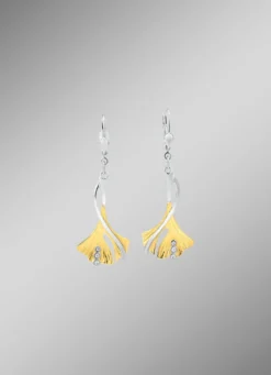 Ohrringe Ginkgoblatt in Bicolor mit synth. Zirkonia