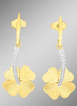 Ohrringe „Kleeblatt“ mit Struktur und synth. Zirkonia