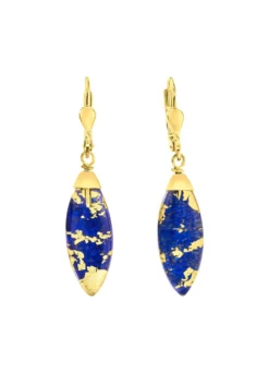 Ohrringe mit echt Lapislazuli und Bergkristall mit Blattgold-Triplette