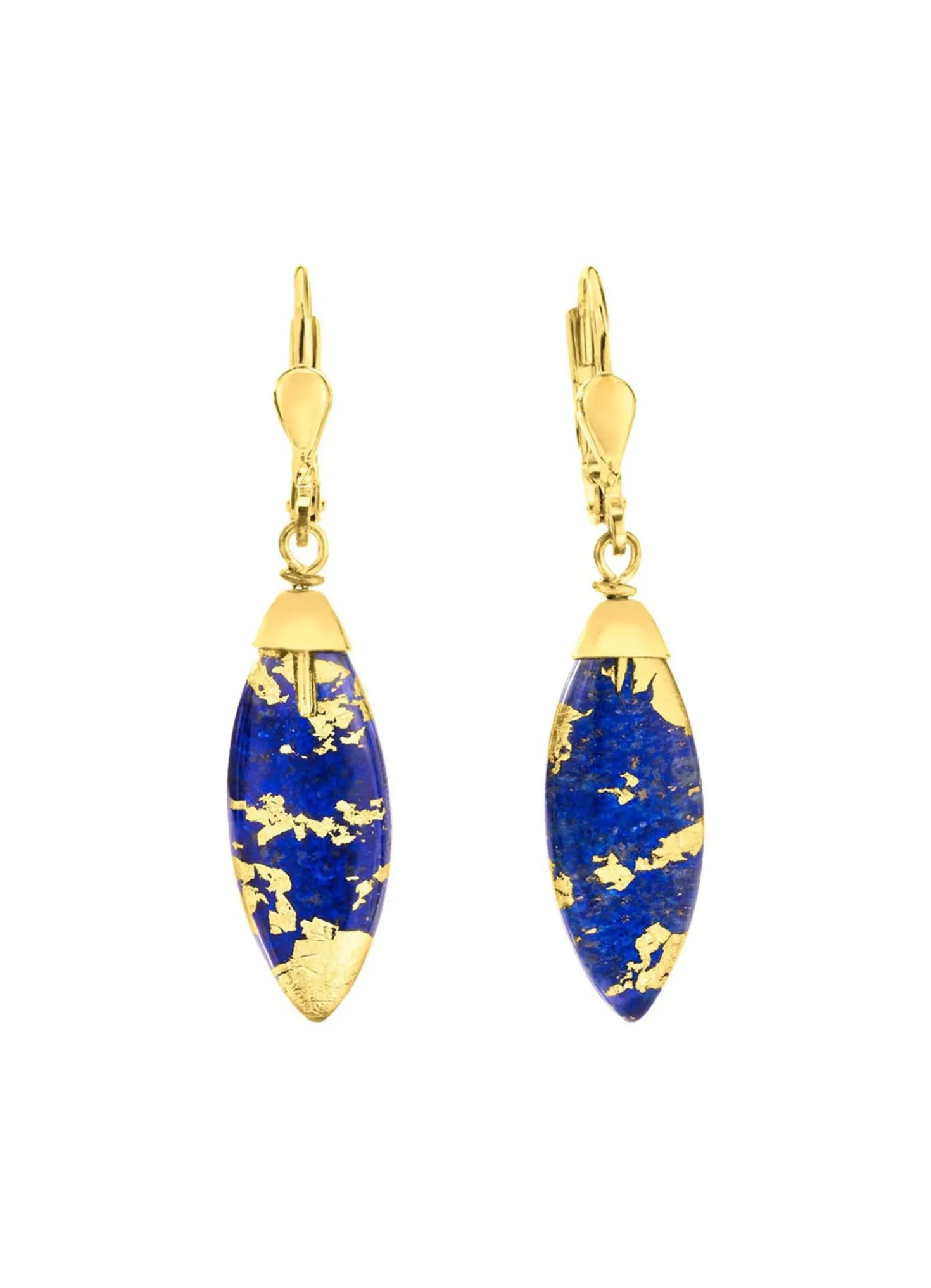 Ohrringe mit echt Lapislazuli und Bergkristall mit Blattgold-Triplette