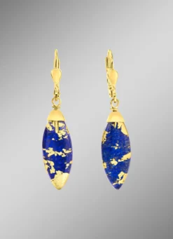 Ohrringe mit echt Lapislazuli und Bergkristall mit Blattgold-Triplette