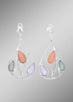 Ohrstecker mit echt Rosenquarz, Aqua-Achat und Streifenachat