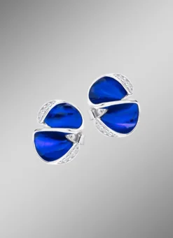 Ohrstecker mit synth. Zirkonia und Emaille in Blau