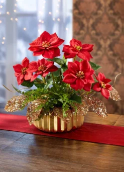 Poinsettia-Gesteck in Schale aus Keramik