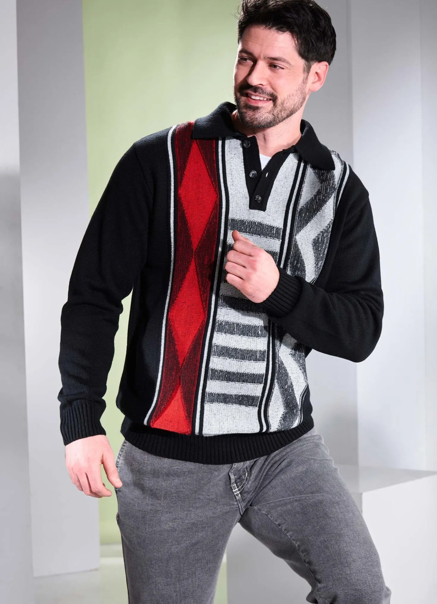 Polopullover mit Strickkragen