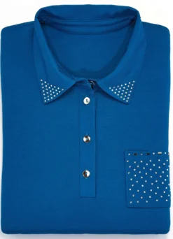 Poloshirt mit Strasszier am Kragen
