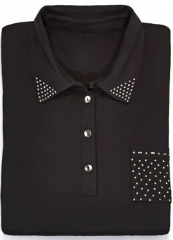 Poloshirt mit Strasszier am Kragen