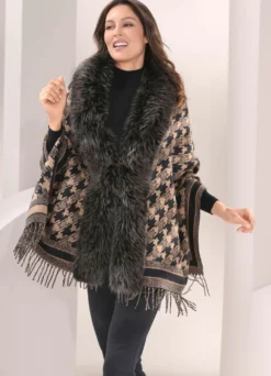 Poncho mit trendstarkem Hahnentritt-Dessin