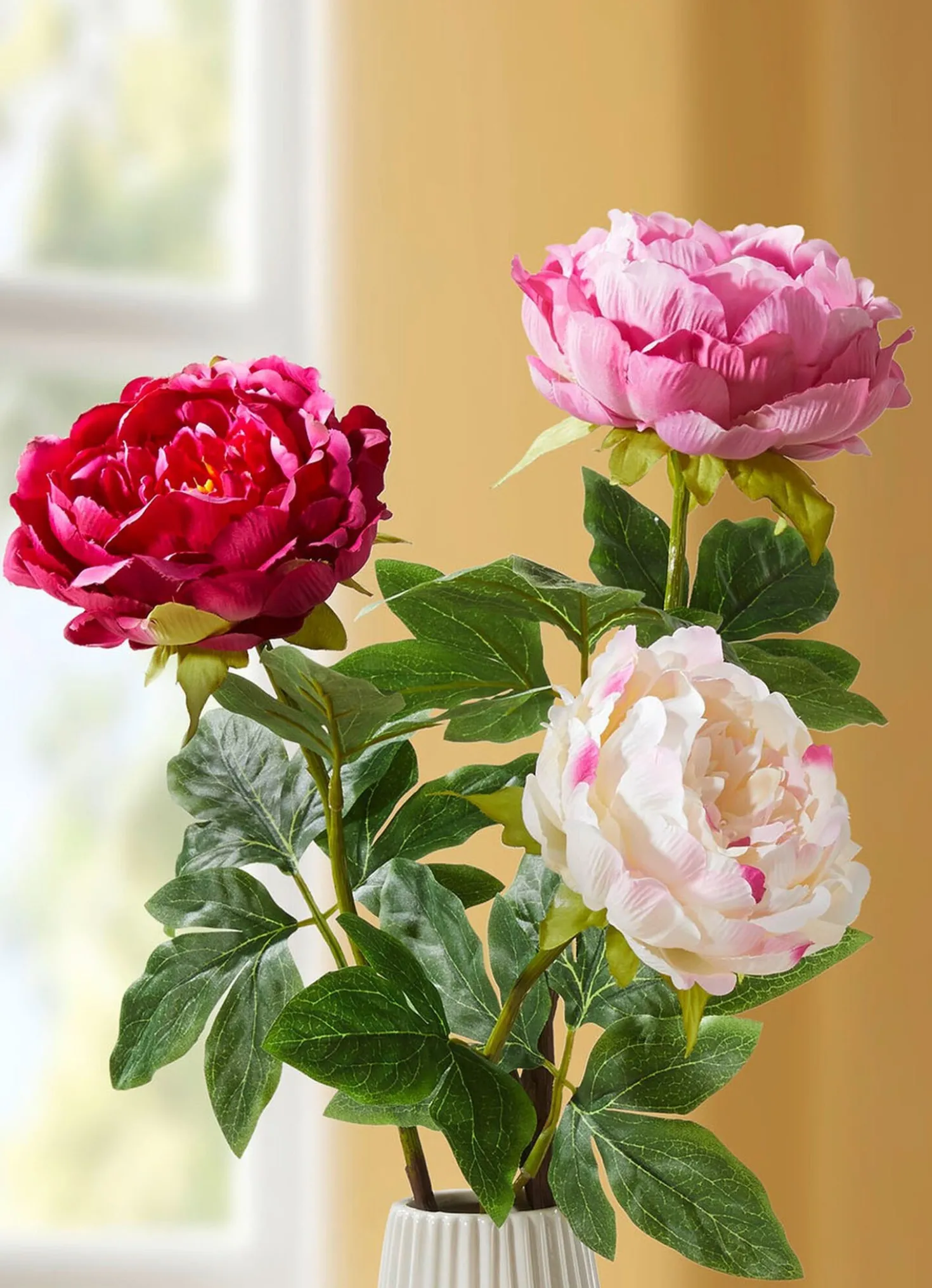 Päonien-Blumen aus hochwertigem Kunst- und Textilmaterial im 3er-Set