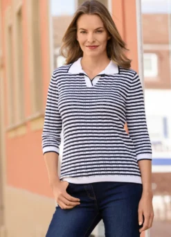 Pullover mit Ajoureffekten im Ringelmuster