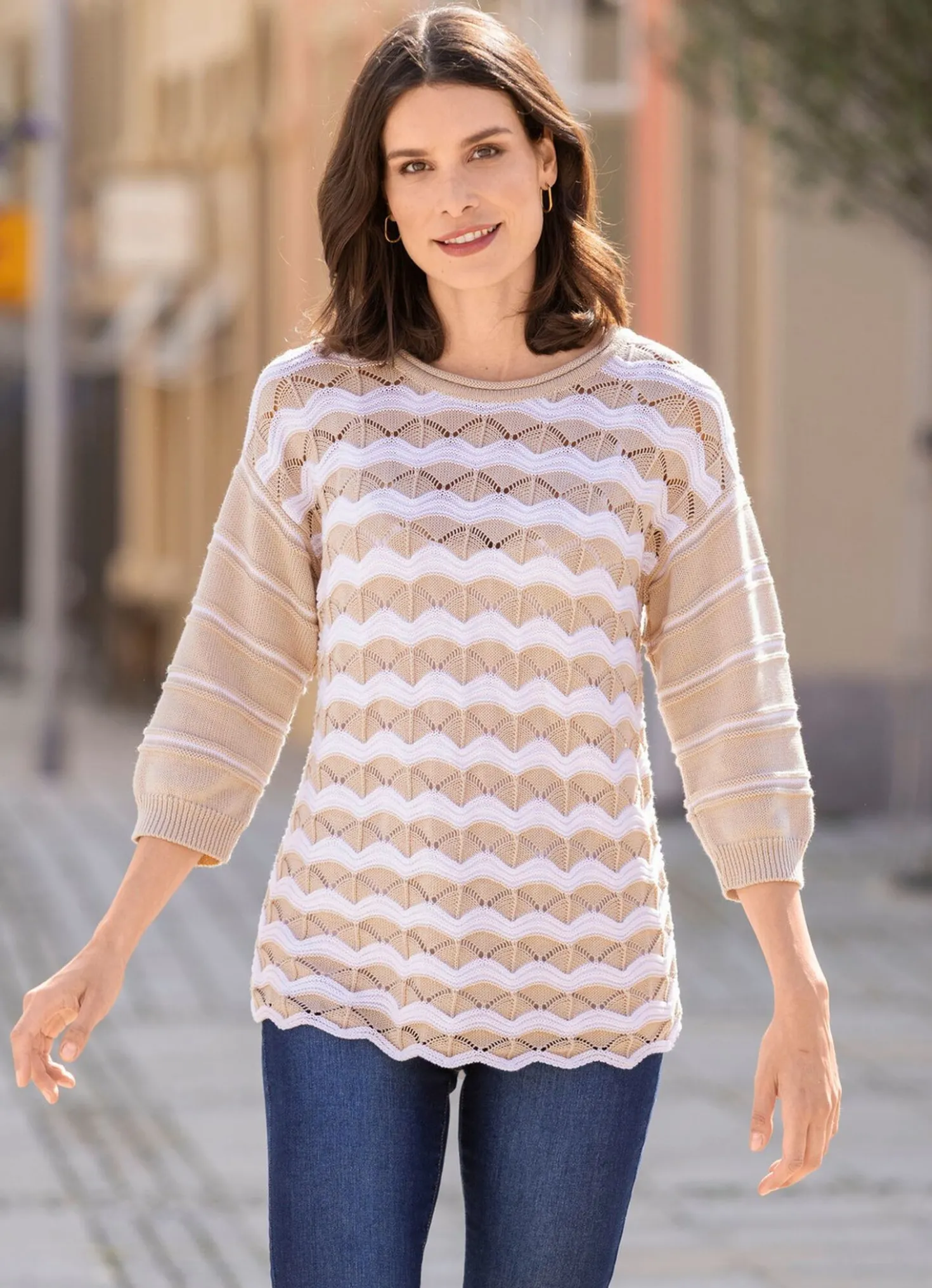 Pullover mit Ringeldessin und Wellenoptik