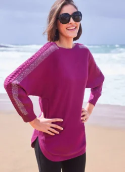 Pullover mit Strasszier und Spitzenbesatz
