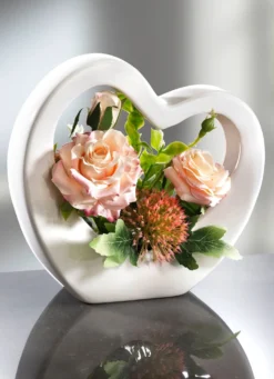 Rosen-Gesteck in Herz-Keramikschale