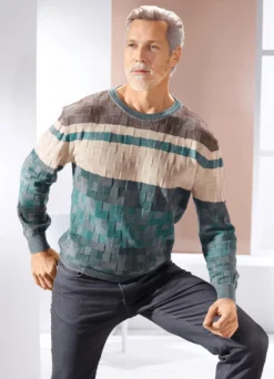 Rundhalspullover mit Strukturmix