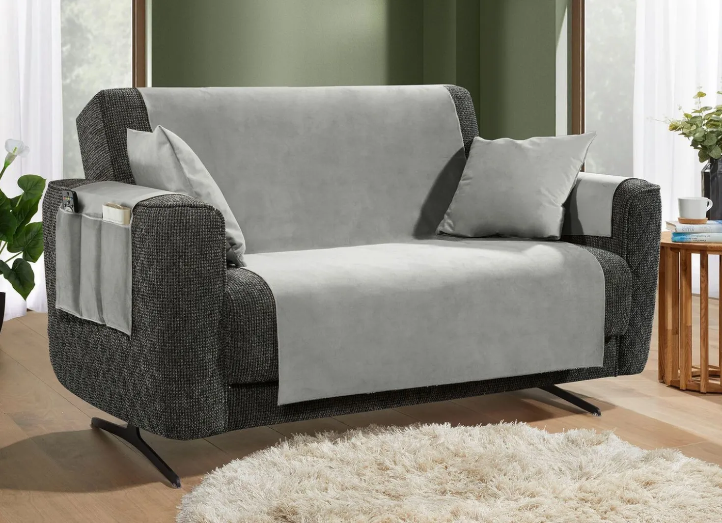 Samtweiche Sessel- und Sofaschoner mit Anti-Rutsch-Rückseite