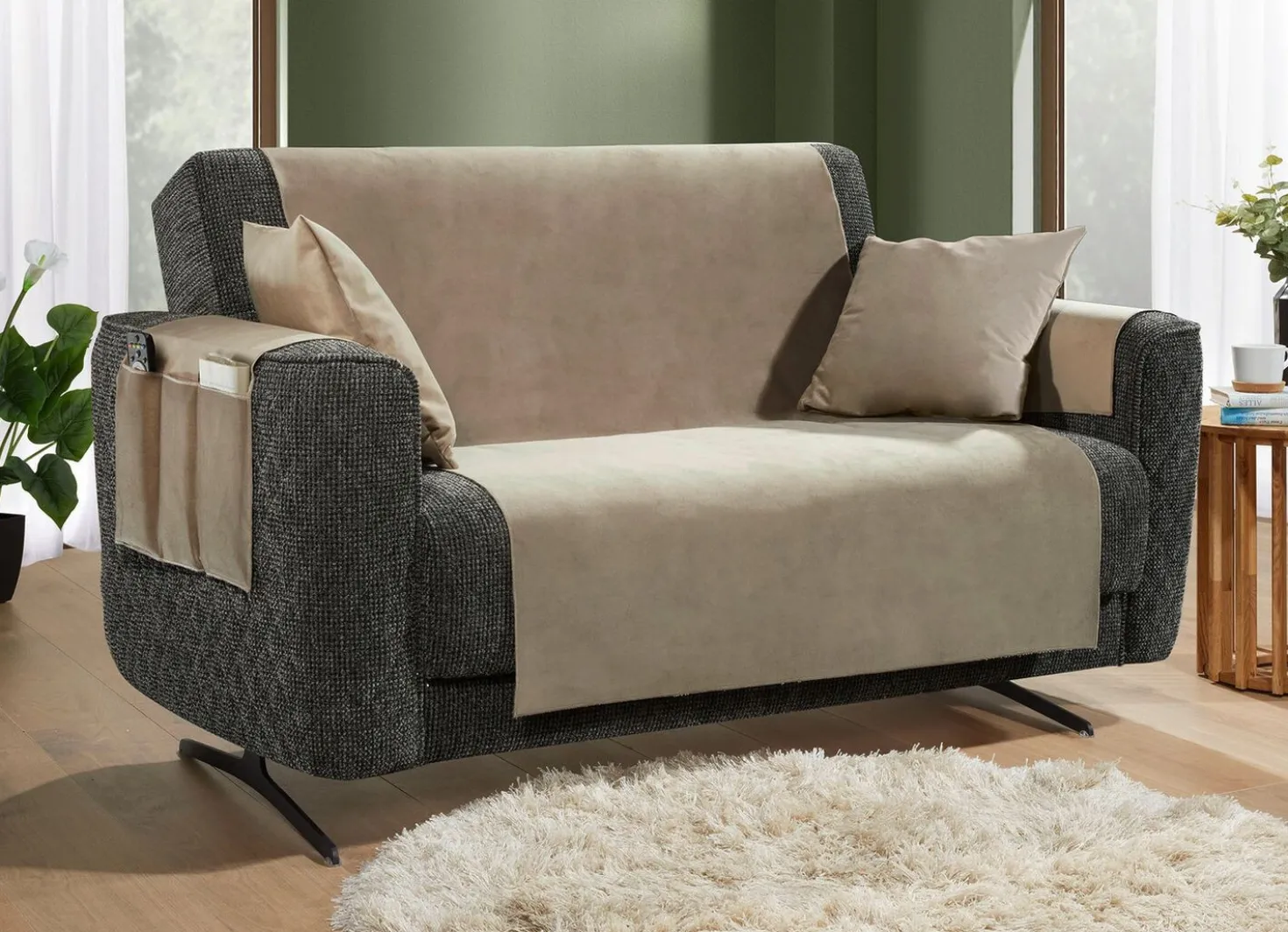 Samtweiche Sessel- und Sofaschoner mit Anti-Rutsch-Rückseite