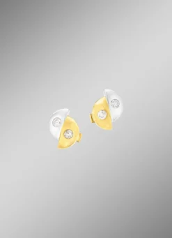 Satinierte Ohrstecker in Bicolor mit 4 Brillanten