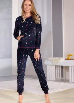 Schlafanzug aus Polarfleece mit Kängurutaschen und Bündchen