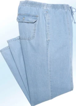 Schlupfjeans mit Gummibund und Kordelzug