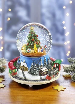 Schneekugel mit Melodie und fahrender Eisenbahn