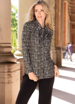 Shirtbluse mit Hahnentrittmuster