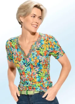 Shirt mit aufwendiger Perlen- und Schmucksteinzier