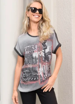 Shirt mit Chiffon-Besatz