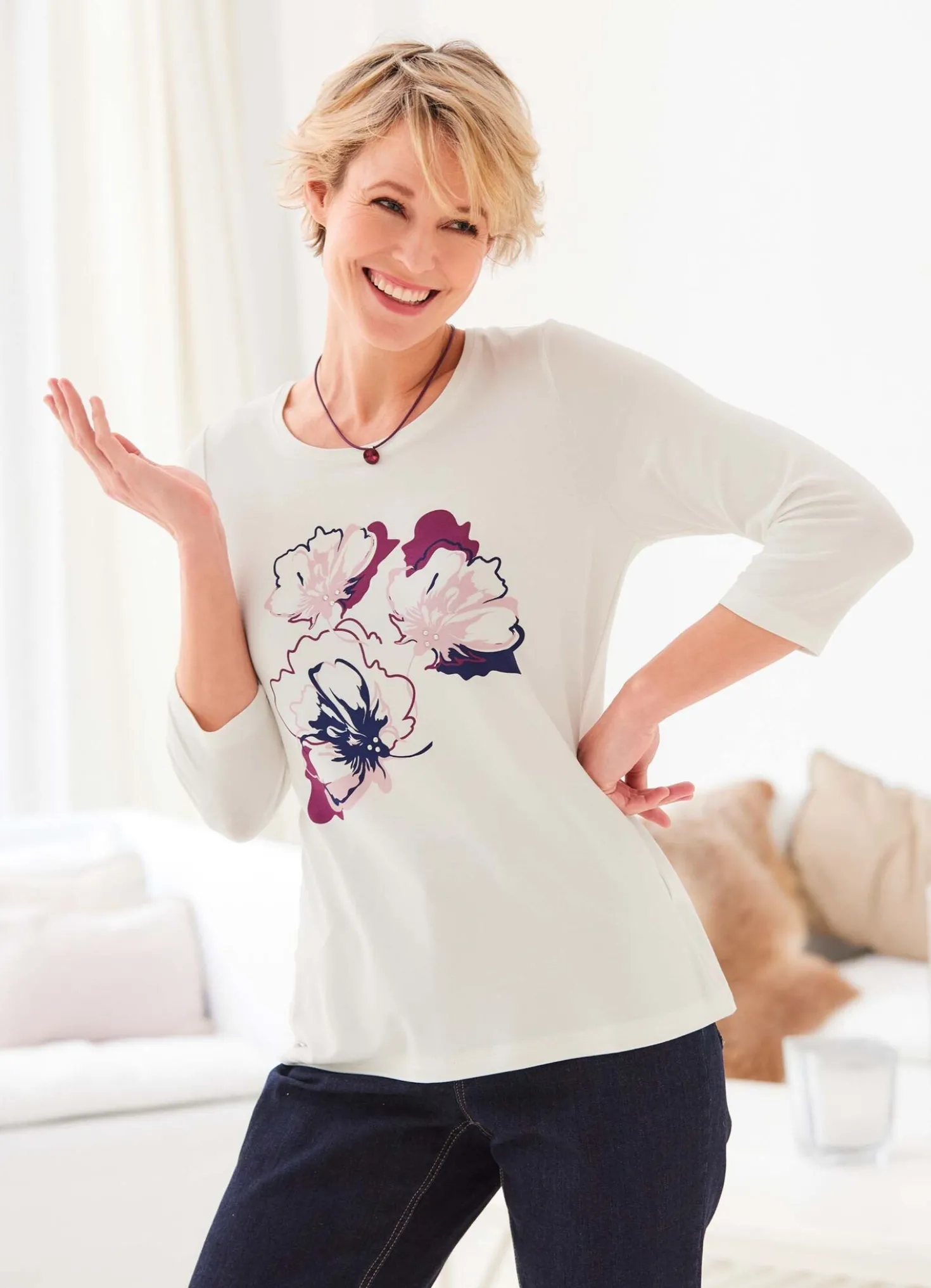 Shirt mit floralem Kontrast-Druck