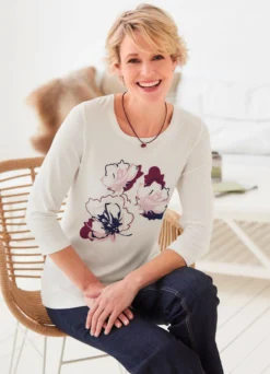 Shirt mit floralem Kontrast-Druck