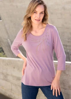 Shirt mit kontrastfarbener Strasszier