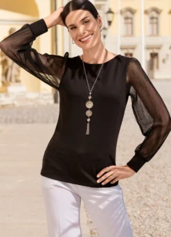 Shirt mit langen, plissierten Chiffonärmeln