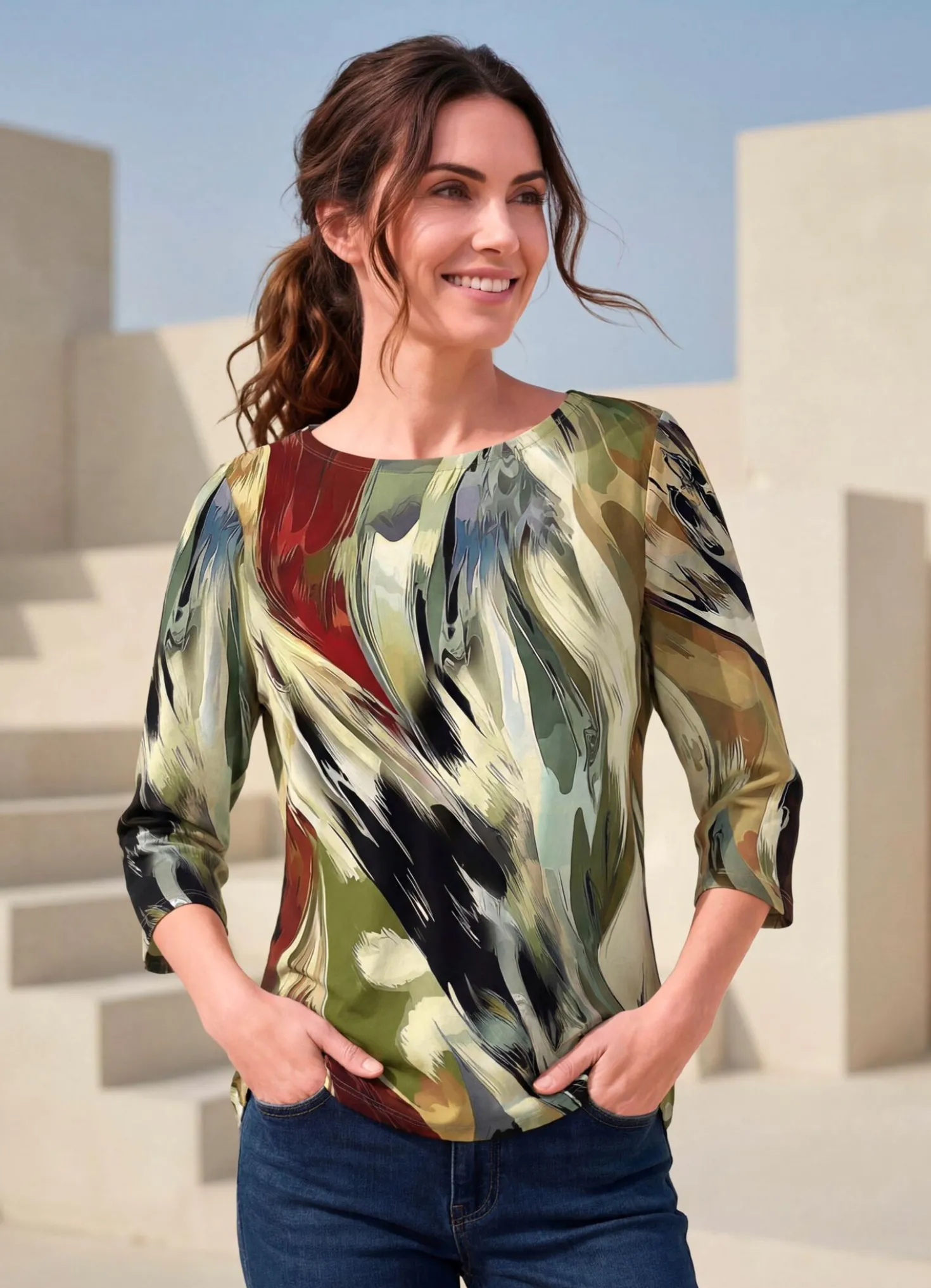 Shirt mit modisch flachem Halsausschnitt