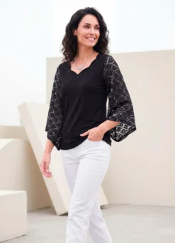 Shirt mit Ärmeln aus Spitze