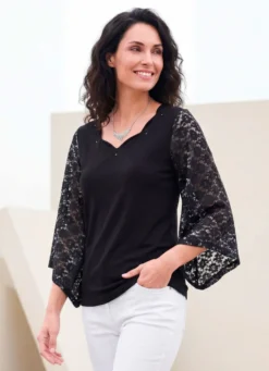 Shirt mit Ärmeln aus Spitze