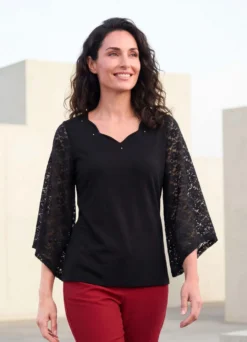 Shirt mit Ärmeln aus Spitze