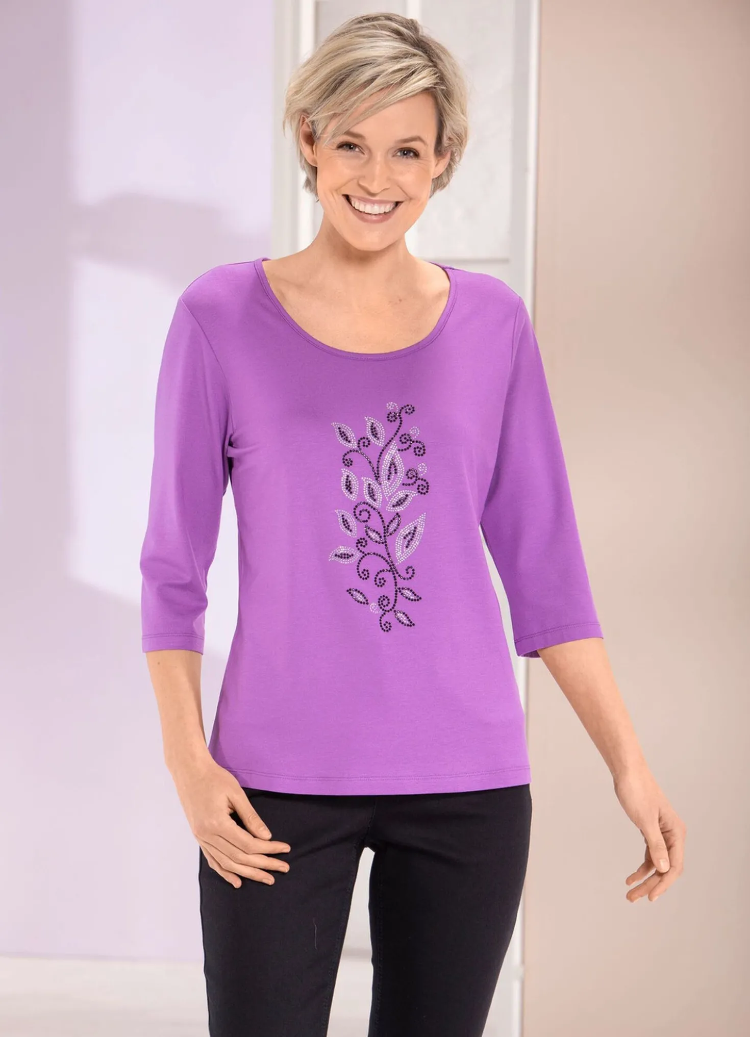 Shirt mit Strasssteinen in 2 Farben