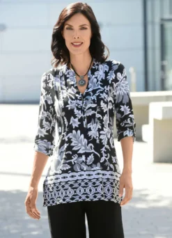Shirt-Tunika mit Bordürendruck
