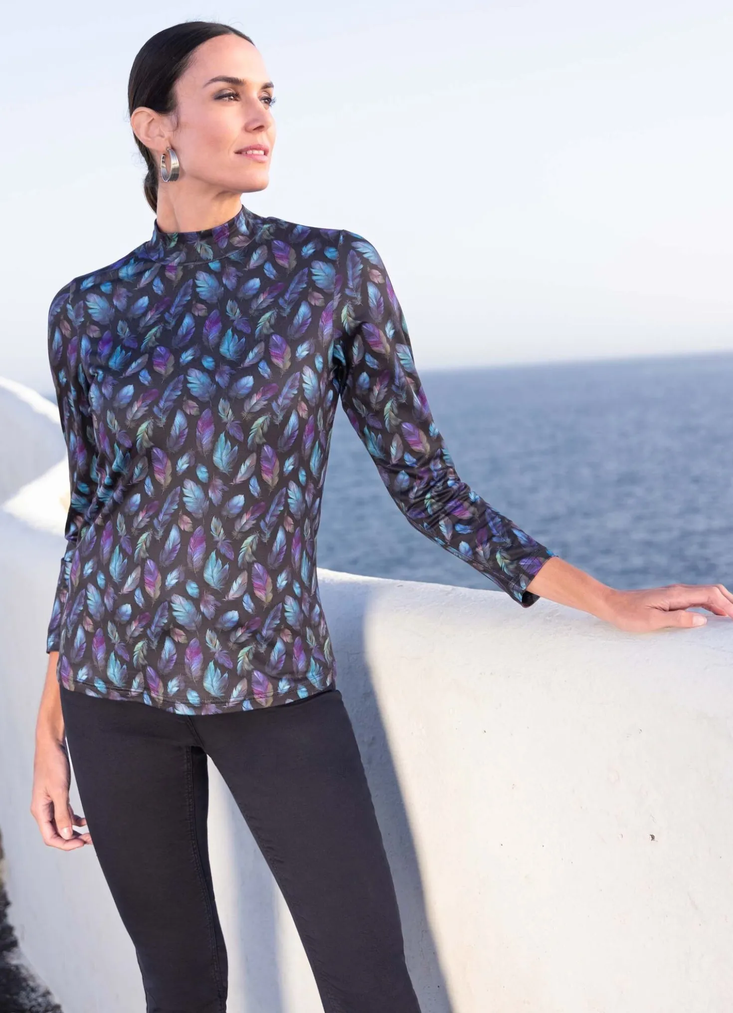 Shirt-Tunika mit Feder-Dessin