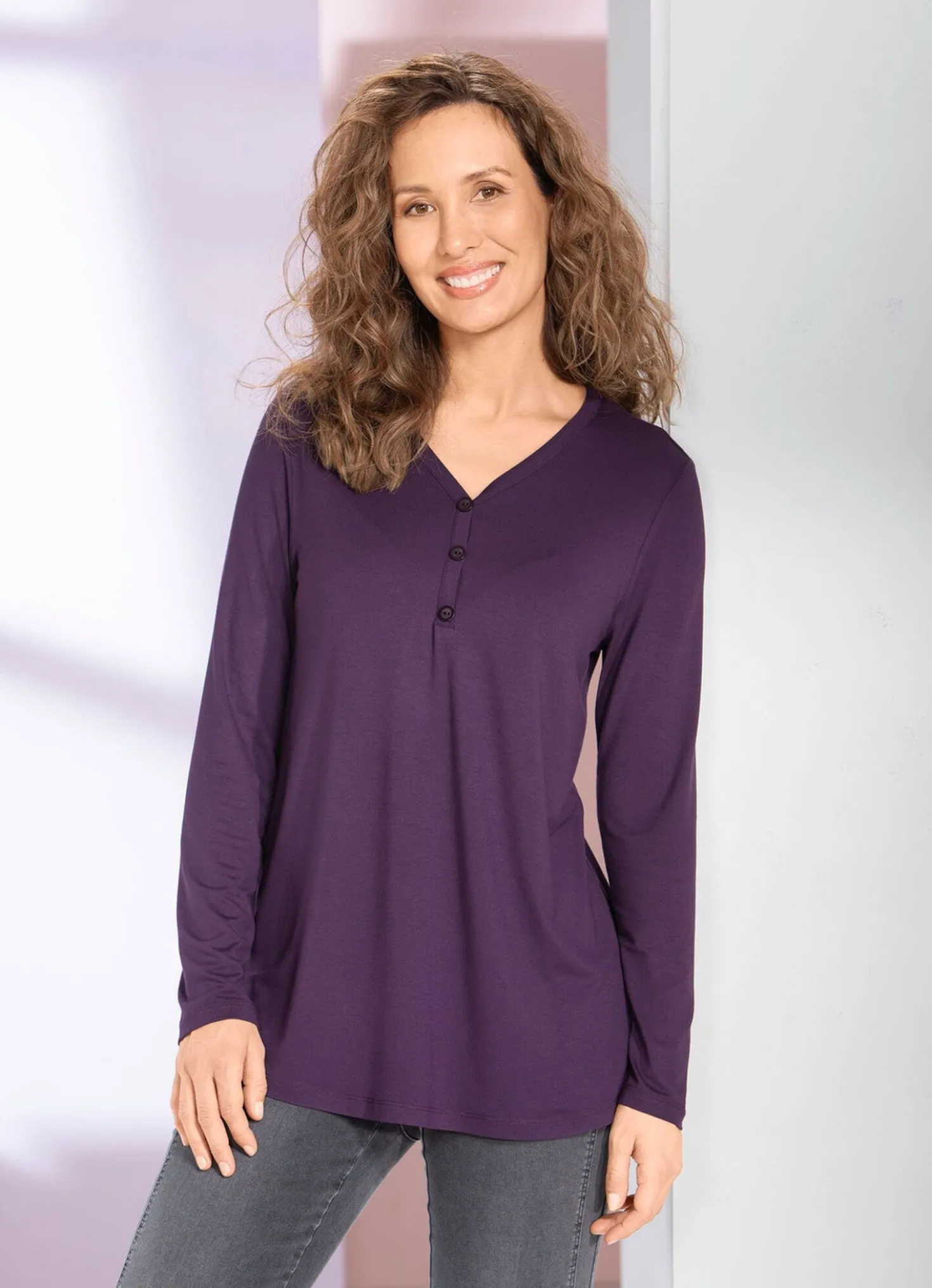 Shirt-Tunika mit kurzer Knopfleiste