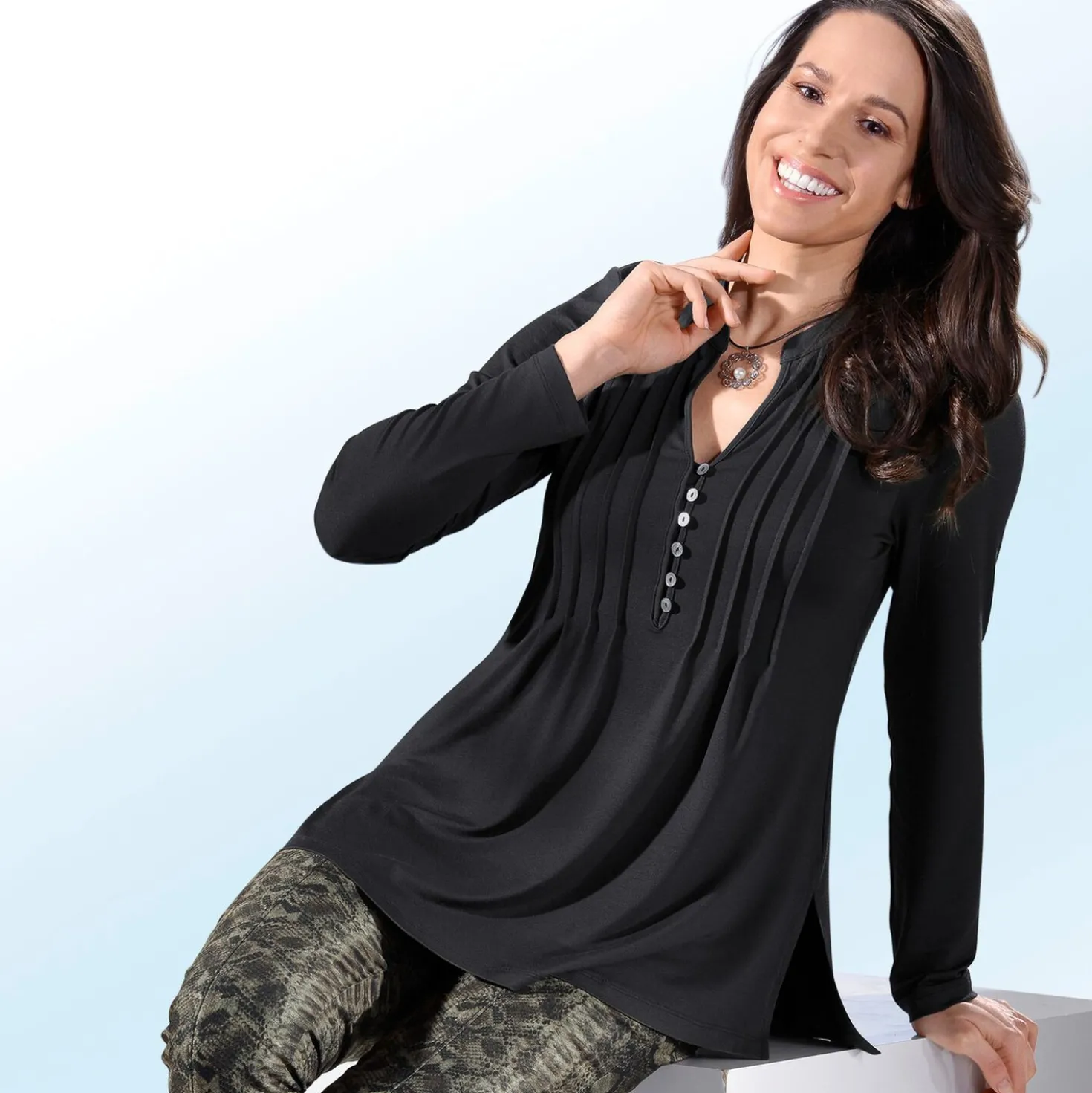 Shirt-Tunika mit Schmuckknopfleiste