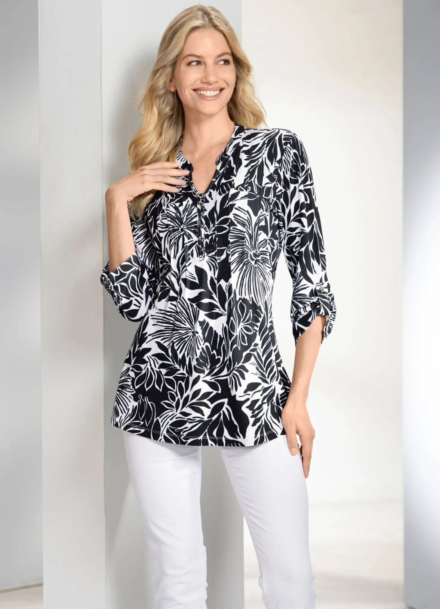 Shirt-Tunika mit Stehkragen