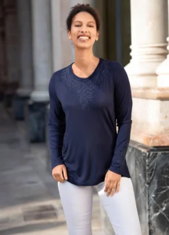 Shirt-Tunika mit Ton-in-Ton Stickerei