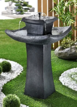 Solarbrunnen Pagode in täuschend echter Steinoptik