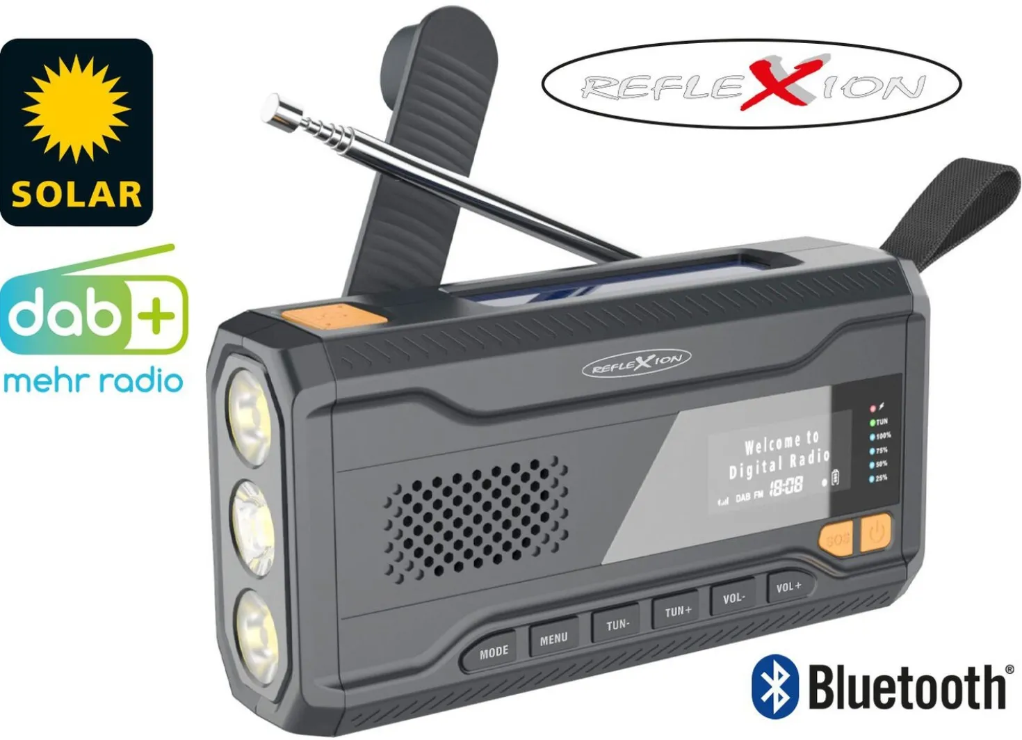 Solarkurbel-Radio mit DAB+ und UKW-Tuner