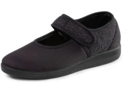 Spangenschuh aus weichem, teilweise meliertem Textilmaterial