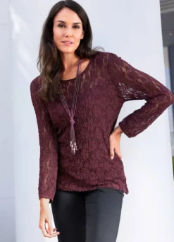 Spitzenshirt mit unterlegtem Vorder- und Rückteil